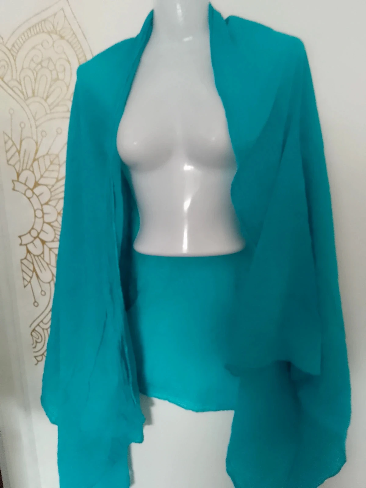 Grand foulard bohème en coton bleu turquoise